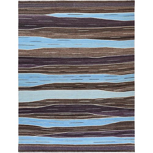 Handspun Wool Flat Weave Brown And Blue Mountain Design Kilim Hand Woven Reversible Oriental Rug