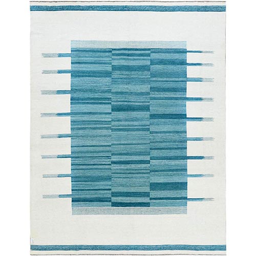 Aquamarine Stripe Design Flat Weave Kilim Pure Wool Hand Woven Reversible Oriental 