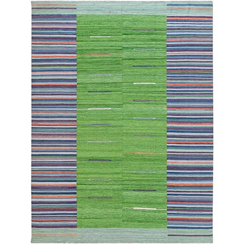 Flat Weave Kilim Pure Wool Hand Woven Stripe Design Reversible Oriental Rug