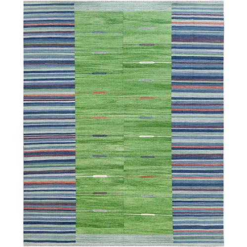 Hand Woven Stripe Design Flat Weave Kilim Organic Wool Reversible Oriental Rug