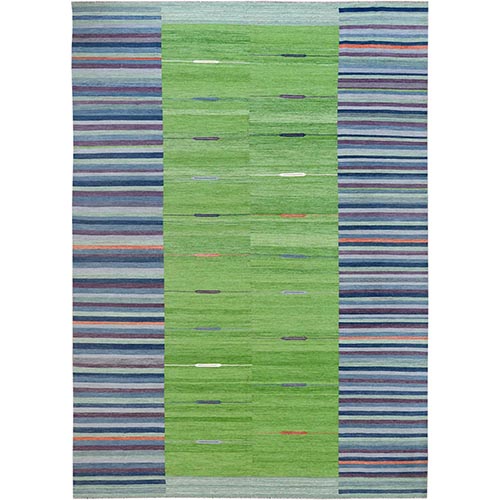 Flat Weave Kilim Stripe Design Pure Wool Hand Woven Reversible Oriental Over Size Rug