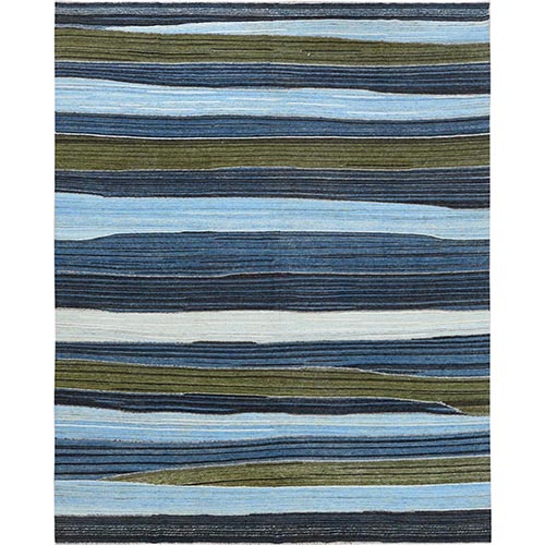 Brown And Blue Mountain Design Flat Weave Kilim Pure Wool Reversible Hand Woven Oriental Rug