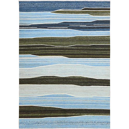 Hand Woven Brown And Blue Mountain Design Flat Weave Kilim Pure Wool Reversible Oriental Rug