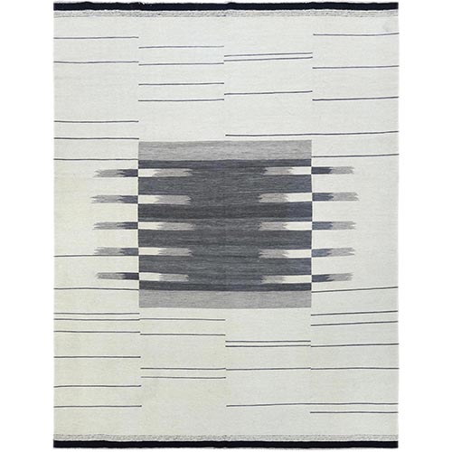 Hand Woven Avant-Garde Stripe Design Flat Weave Kilim Organic Wool Reversible Oriental Rug