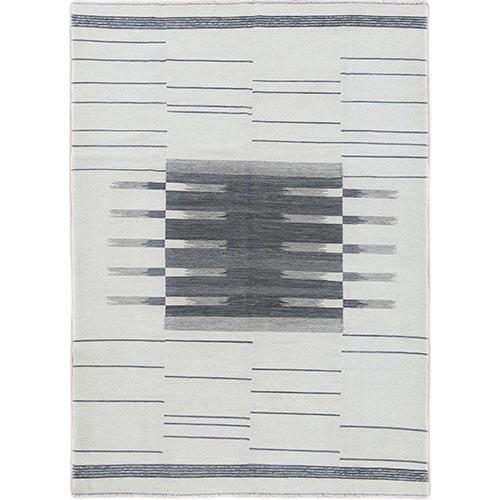 Avant-Garde Stripe Design Flat Weave Kilim Pure Wool Reversible Hand Woven Oriental Rug