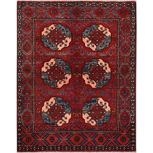 Pure Wool Copper Red Color Afghan Ersari With Elephant Feet Design Hand Knotted Oriental 