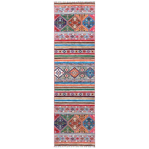 Colorful Super Kazak Khorjin Design With Colorful Tassles Vibrant Wool Hand Knotted Oriental Runner 