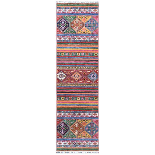 Red Super Kazak In A Colorful Palette Khorjin Design Pure Afghan Wool Hand Knotted Oriental Runner 