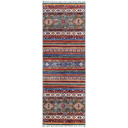 Colorful Super Kazak Khorjin And Tribal Design Organic Wool Hand Knotted Oriental Runner 