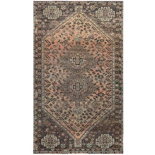 Semi Antique Brown Persian Shiraz Clean Abrash Hand Knotted Soft Natural Wool Oriental 
