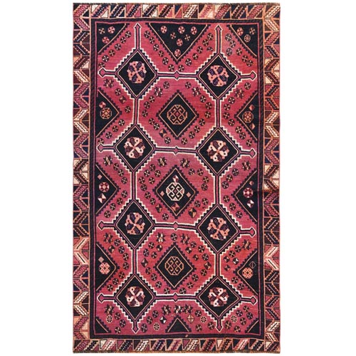 Semi Antique Abrash Pink Persian Qashqai Worn Down Distressed Hand Knotted Pure Wool Oriental 