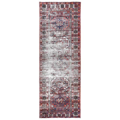 Vintage Red Northwest Persian Distressed Pure Wool Hand Knotted Clean Oriental Runner 