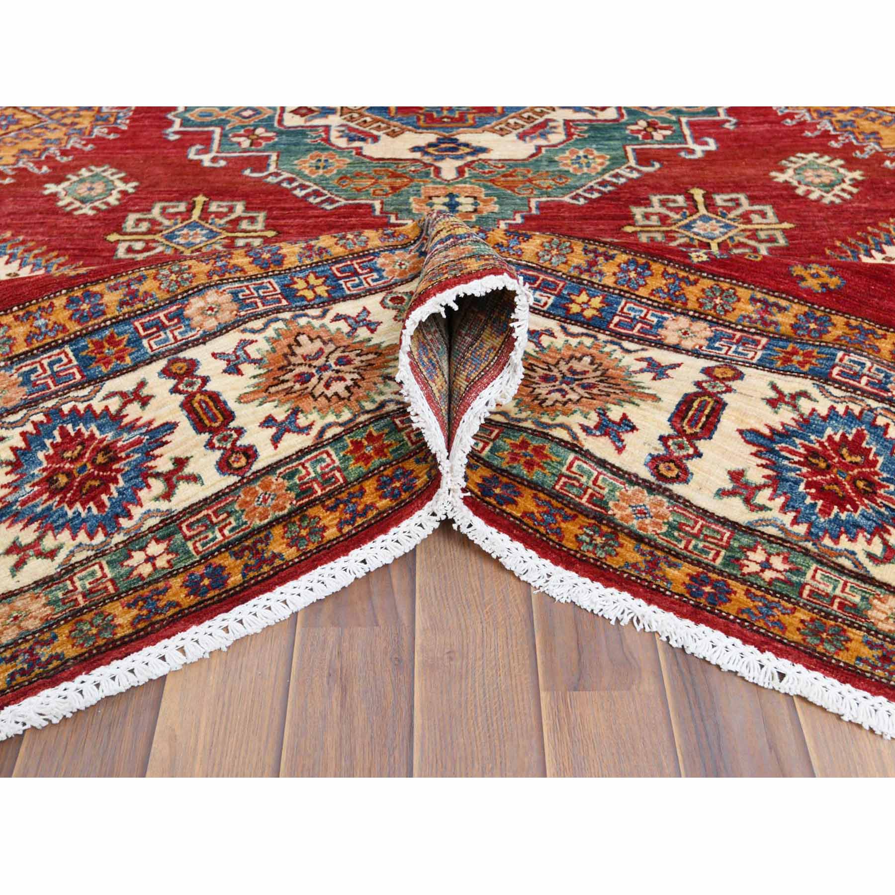 Hand Knotted Red Super Kazak with Tribal Medallion Design Soft Organic