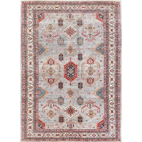 Gray Afghan Super Kazak with Soft Colors Organic Wool Hand Knotted Oriental 