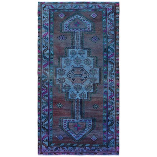 Overdyed Vintage Persian Shiraz with Red and Pink Cast Clean Sheared Low Hand Knotted Organic Wool Wide Runner Oriental 