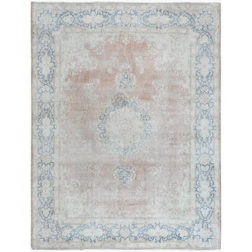 Persian Kerman Old Clean Sun Faded Pink with Milk Wash Organic Wool Low to the Pile Hand Knotted Oriental 