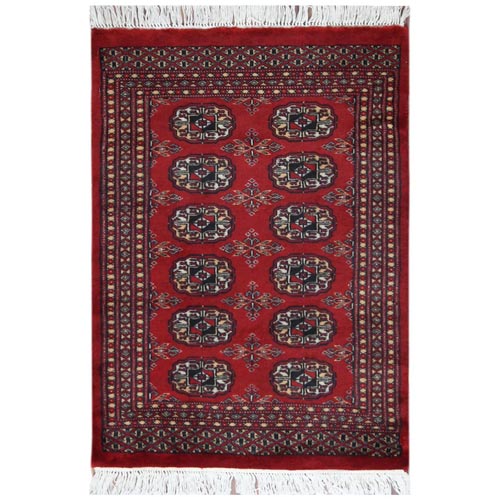 250 KPSI Super Bokara Deep Red Silky Wool Denser Weave Hand Knotted Oriental Mat Rug