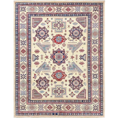 Hand Knotted, Ivory, Caucasian Design, Afghan Special Kazak with Soft Colors, Natural Wool, Oriental 