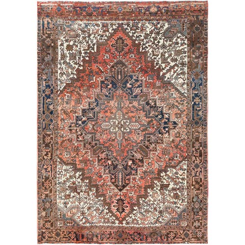 Terracotta Colors, Semi Antique Persian Heriz Abrash, Distressed Look, Soft Wool, Hand Knotted, In Good Condition, Oriental 