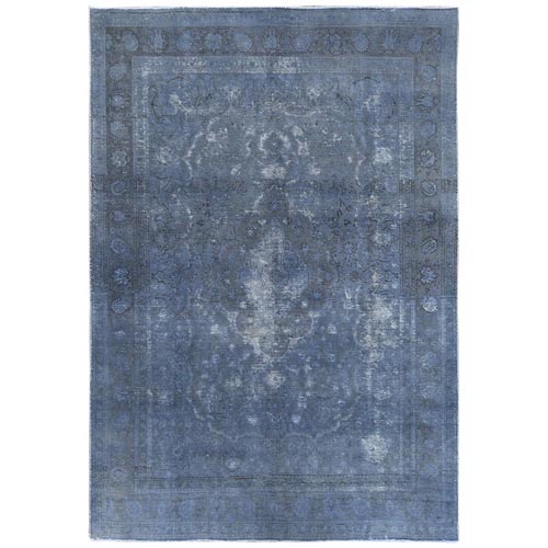Distressed Worn Wool Shaved Down Hand Knotted Dark Gray Vintage Overdyed Persian Tabriz Oriental 