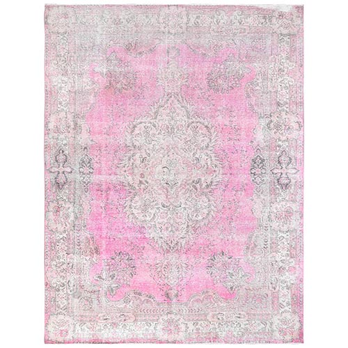 Soft Pink, Worn Wool, Hand Knotted, Vintage Persian Tabriz, Distressed Look, Sheared Low, In Good Condition, Oriental 