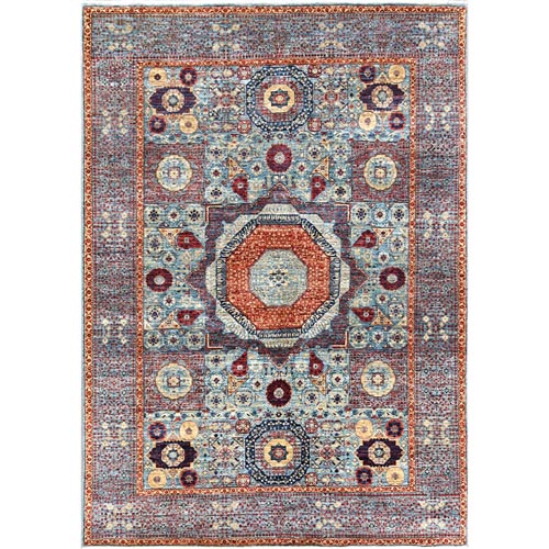 Light Blue, Super Fine Peshawar with Mamluk Design, Densely Woven, Vegetable Dyes, 200 KPSI, Shiny Wool, Hand Knotted, Oriental 