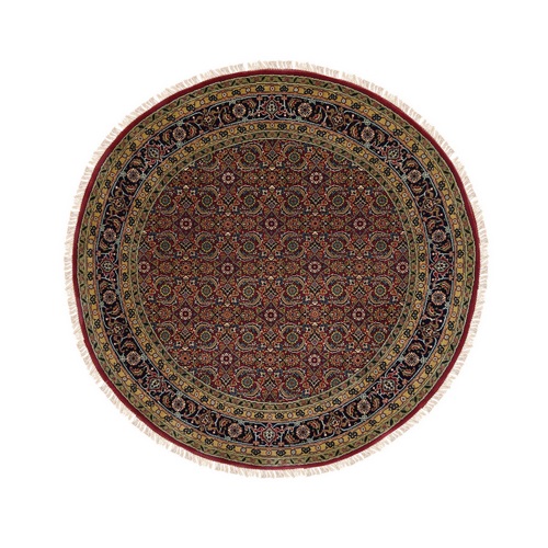 Hand Knotted Red All Over Herat Fish Design New Zealand Wool Round Oriental Rug