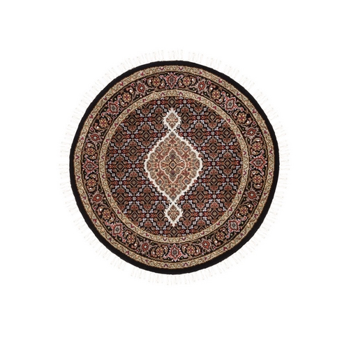 Hand Knotted Black Tabriz Mahi Fish Medallion Design Wool And Silk Oriental Rug