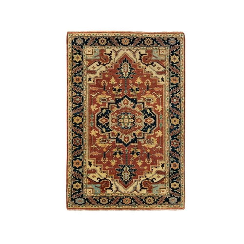 Soft And Supple Wool Red Antiqued Heriz Re-Creation Hand Knotted Oriental Rug