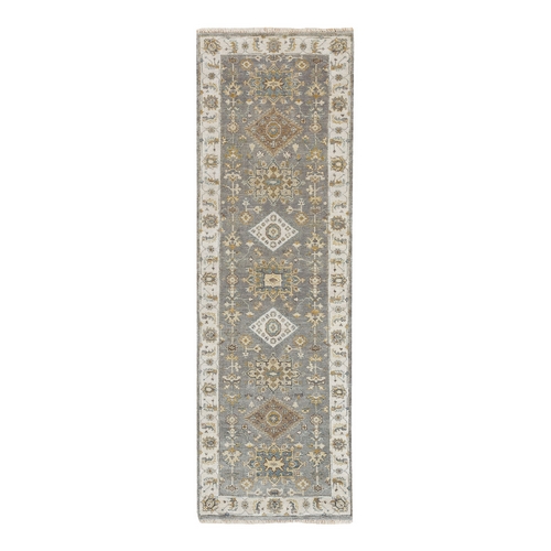 Gray Karajeh Design Pure Wool Hand Knotted Oriental Runner Rug Gray Karajeh Design Pure Wool Hand Knotted Oriental Runner Rug