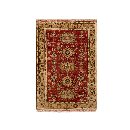 Red Pure Wool Karajeh Design Hand Knotted Oriental 