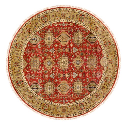 Red Karajeh Design Hand Knotted Pure Wool Oriental Round 