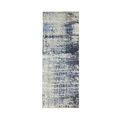 Hand Knotted Abstract With Mosaic Design Wool And Silk Oriental Wide Runner Rug