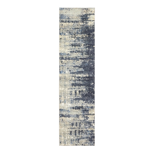 Abstract With Mosaic Design Hand Knotted Wool And Silk Oriental Runner Rug Abstract With Mosaic Design Hand Knotted Wool And Silk Oriental Runner Rug