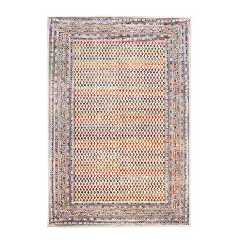 Colorful Wool And Sari Silk Sarouk Mir Inspired With Small Boteh Design Hand Knotted Oriental Rug