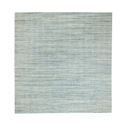 Seafoam Green Hand Loomed Variegated Textured Design Organic Wool Transitional Oriental Square Rug