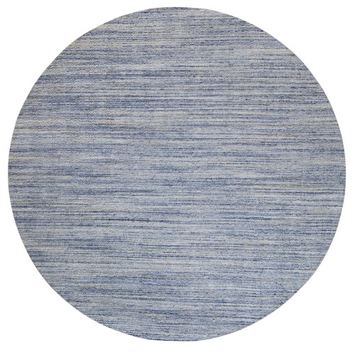 Silver-Blue Hand Loomed Variegated Textured Design Organic Wool Transitional Oriental Round 