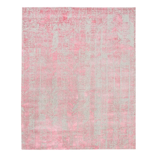 Pink Tone On Tone Wool And Plant Based Silk Erased Transitional Modern Design Jacquard Hand Loomed Oriental 