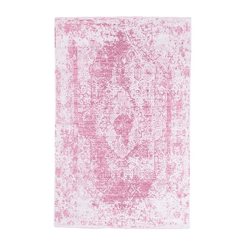 Hand Knotted Pink Broken Persian Design Wool And Pure Silk Oriental Rug