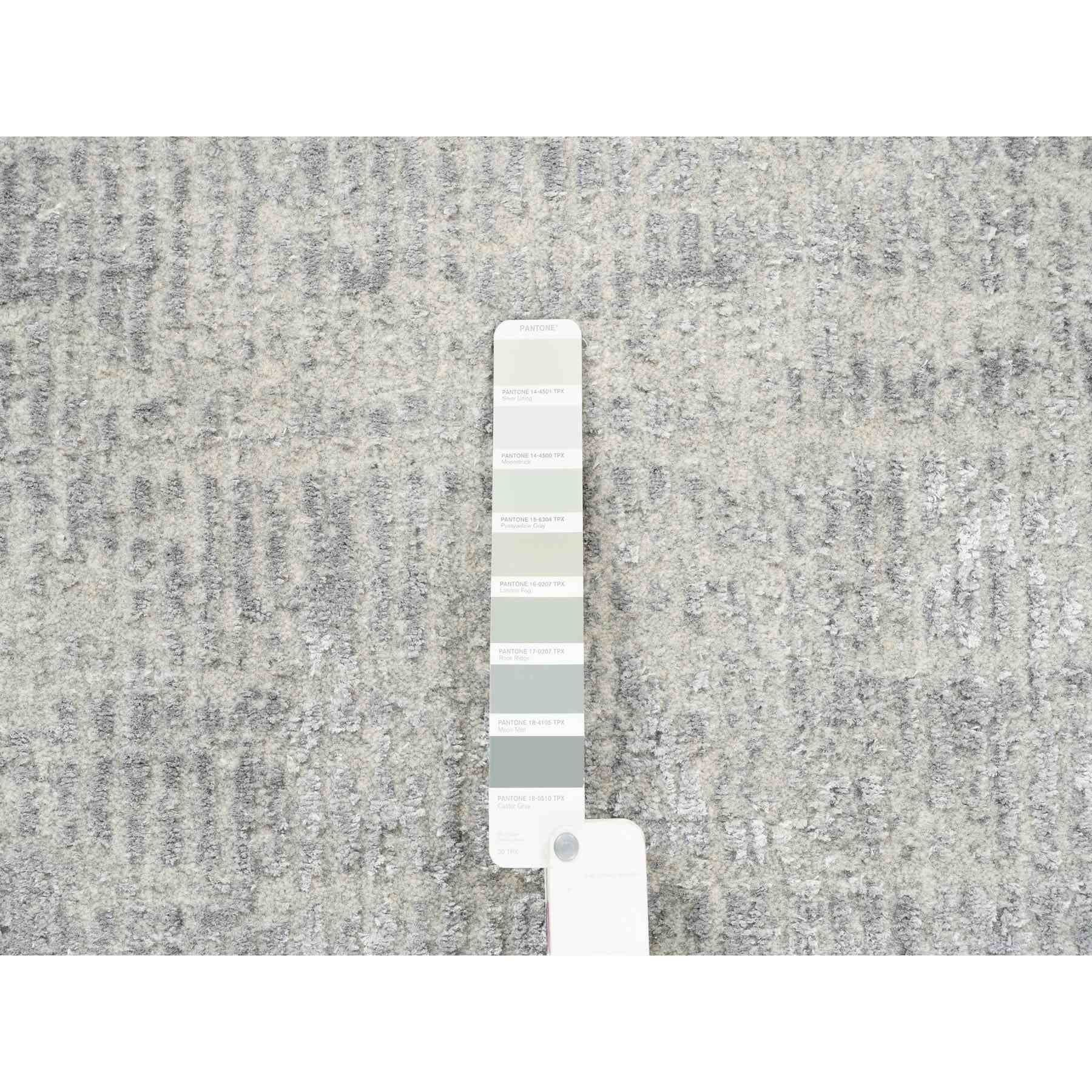 Modern Design Hand Loomed Fine Jacquard Wool and Plant Based Silk Gray