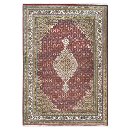 Hand Knotted Red Tabriz Mahi Fish Medallion Design Wool And Silk Oriental Rug