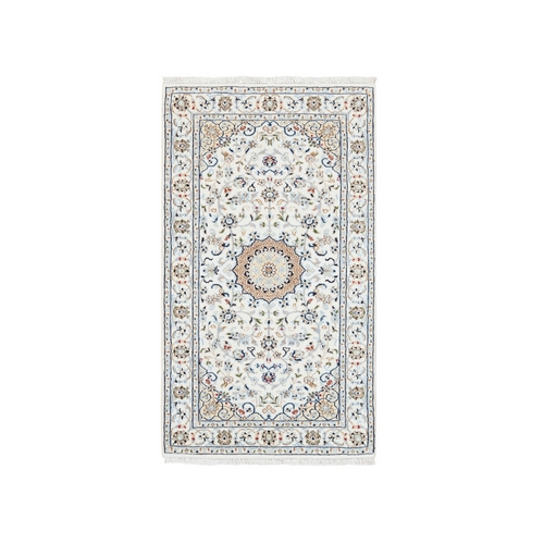 Ivory Wool and Silk 250 KPSI Nain Hand Knotted Oriental Rug Ivory Wool and Silk 250 KPSI Nain Hand Knotted Oriental Rug