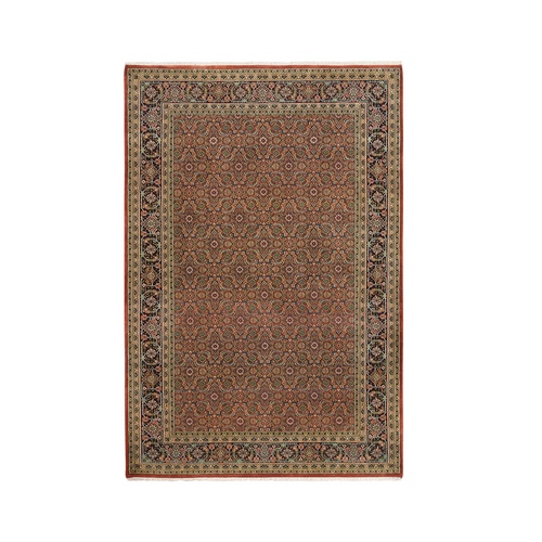 Hand Knotted Herati Fish Design Dense Weave 250 KPSI Extra Soft Wool and Silk Red Oriental Rug