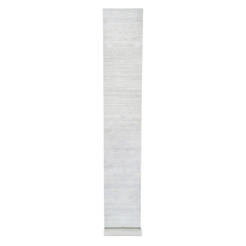 Hand Spun Undyed Natural Wool Modern Cut And Loop Pile Hand Knotted Ivory with Gray Oriental XL Runner Rug