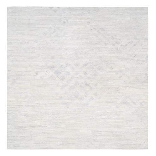 Hand Spun Undyed Natural Wool Modern Hand Knotted Ivory with Gray Oriental Square Rug