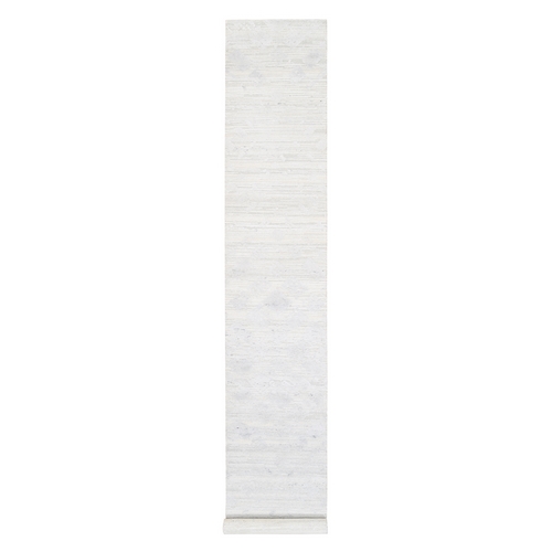 Ivory with Gray Hand Spun Undyed Natural Wool Modern Hand Knotted Oriental XL Runner Rug