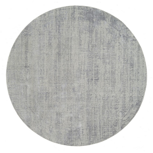 Modern Design Gray Tone on Tone Hand Loomed Fine Jacquard Wool and Plant Based Silk Oriental Round Rug