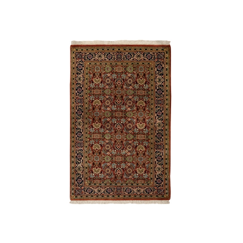 Hand Knotted Herati All Over Fish Design 250 KPSI Wool Dense Weave Red Oriental Rug