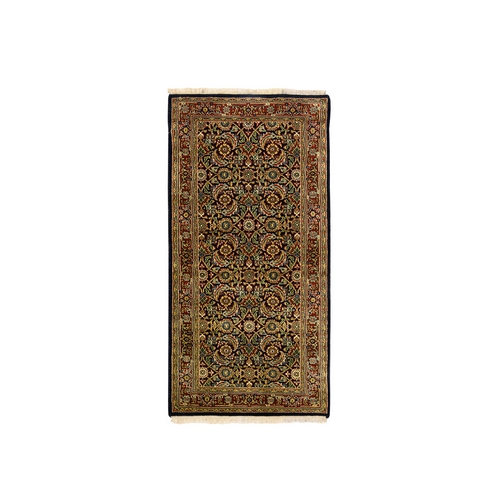 Wool and Silk Herati All Over Fish Design Hand Knotted 250 KPSI Midnight Blue Dense Weave Oriental Mat Rug Wool and Silk Herati All Over Fish Design Hand Knotted 250 KPSI Midnight Blue Dense Weave Oriental Mat Rug
