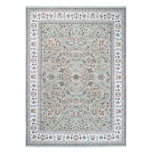Wool and Silk Light Gray Dense Weave Nain All Over Flower Design Hand Knotted 250 KPSI Oriental Rug